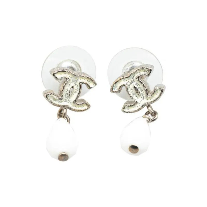 CHANEL 2010 Cc Lacquered Bead Swing Push Back Costume Earrings-0