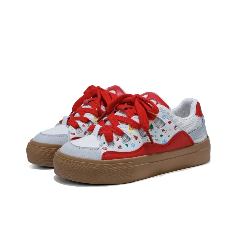 B10CROWN Anti Slip Wear Resistant Lightweight Breathable Low Top Skateboard Shoes Women's Christmas Red-3