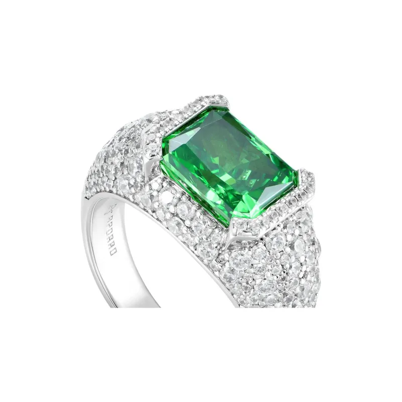 APORRO Octagonal Main Stone Fully Set With Large And Small Diamonds Rings Unisex 18K White Gold Plated-5