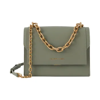 CHARLES&KEITH PU Shoulder Bag Small Size Women's UltraMatte Black/Sage Green/Gray Green/Purple
