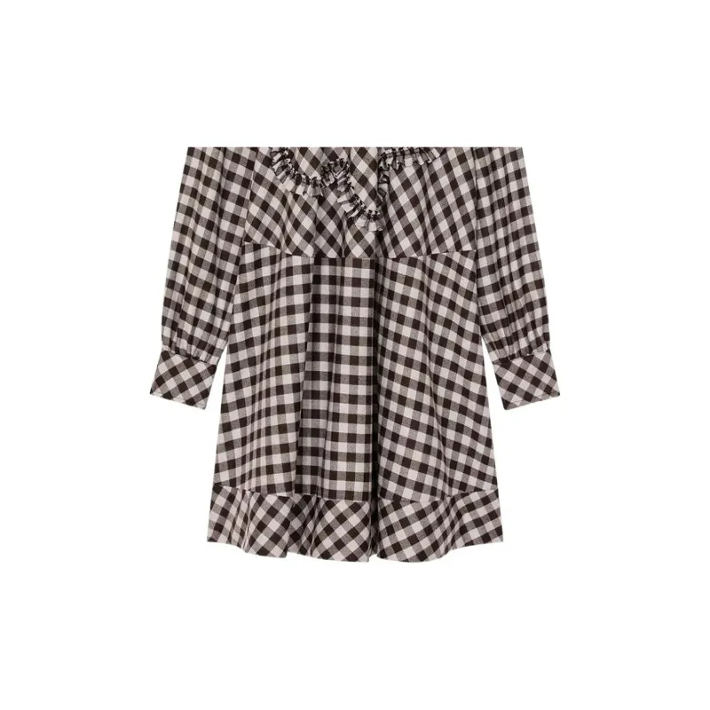 KENZO Gingham-Check Ruffle Hem Midi Dress-5