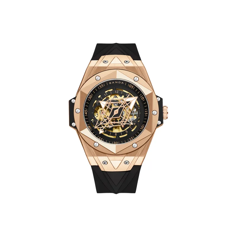 Sanda Automatic Mechanical Movement Silicone Strap Watch Men's Watches Black Dial-5
