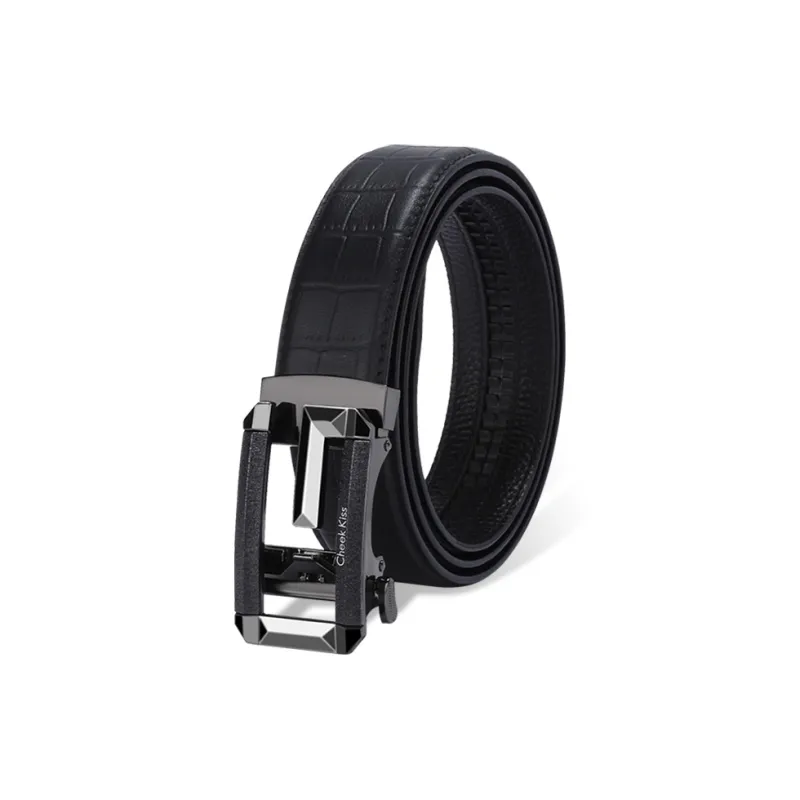 Cheekkiss Top Grain Cow Leather Belts Men's Black 3.5cm-0