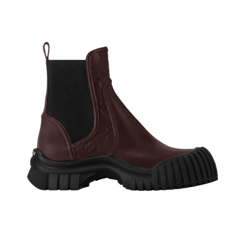 LOUIS VUITTON Ruby Short Chelsea Boots Women's Red Brown-1