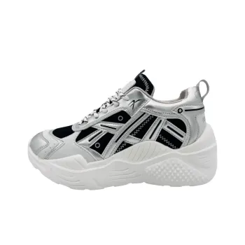 QIANJIN Shock Absorbers Slip Resistant Breathable Mid Top Chunky Sneakers Women's Silver