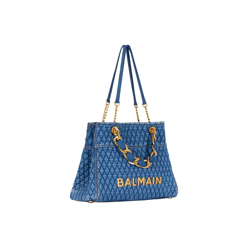 BALMAIN 1945 Cotton Tote Bag Shopping Bag Shoulder Bag Handbag Women's Blue-2
