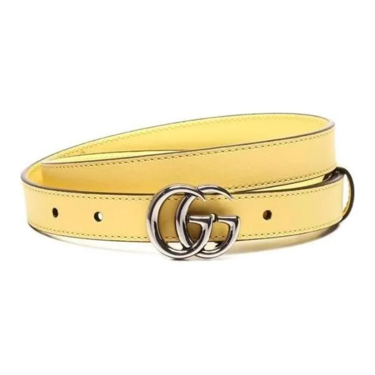 GUCCI Metal Leather Belts Women's Yellow Width  2CM-0