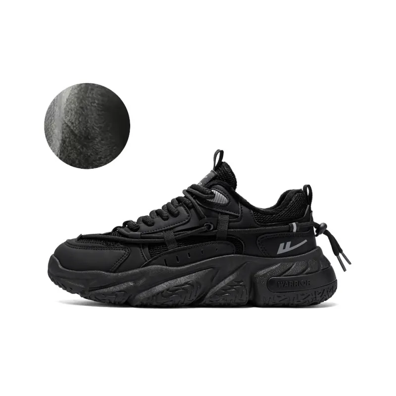 Warrior Warm Coverage Height Increasing Wear Resistant Lightweight Slip Resistant Low Top Chunky Sneakers Unisex Black-1