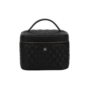 CHANEL Grain Cow Leather Box Bag, Makeup Bag, Handbag Regular Women's Black