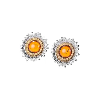 S&A S925 Silver With Amber Stud Earrings Women's