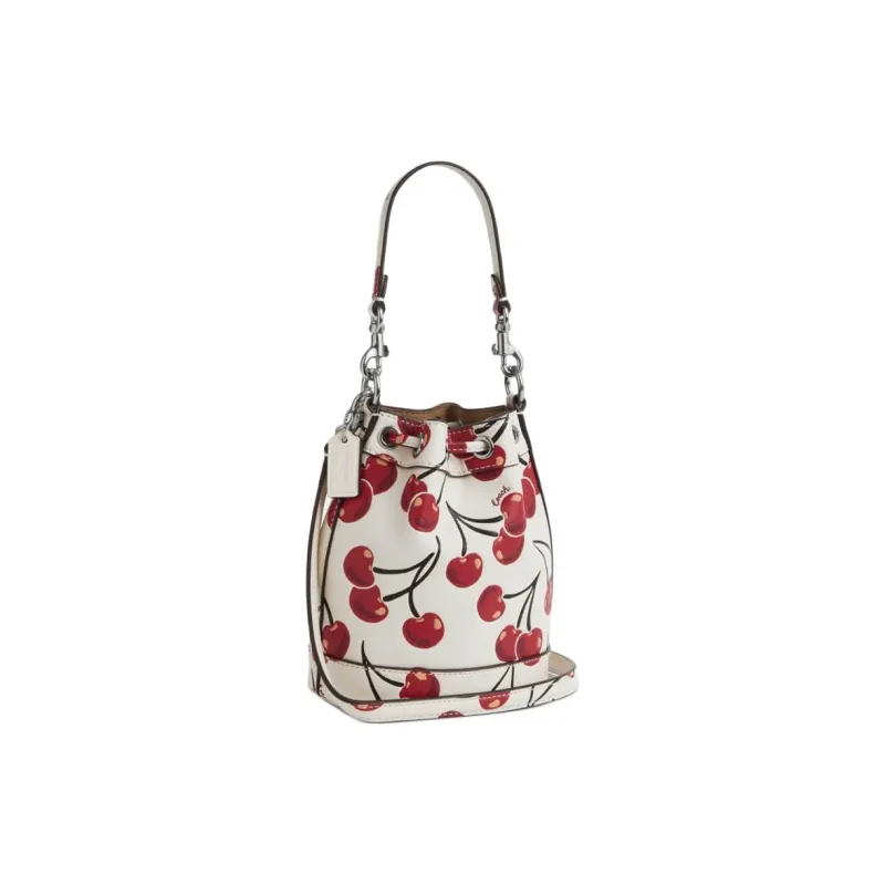 COACH Leather Bucket Bag, One Shoulder Handbag Mini Women's Chalk Multicolor-1