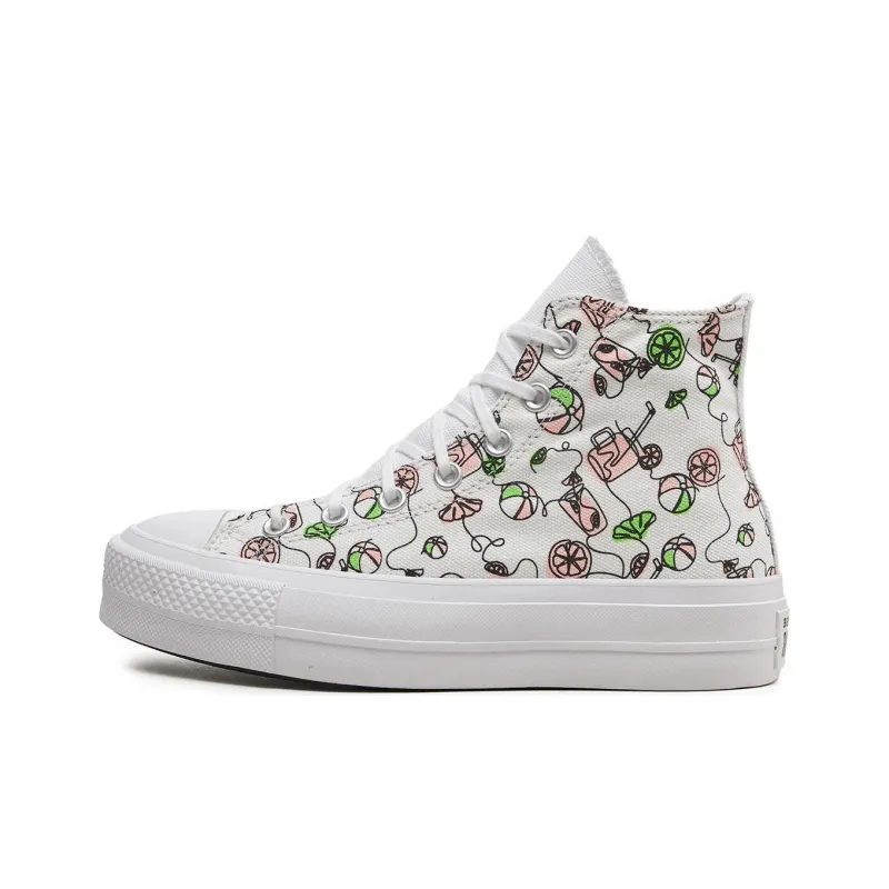 Converse Chuck Taylor All Star Lift Anti Slip Wear Resistant High Top Canvas Shoes Women's White Pink-0