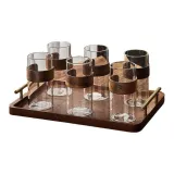 Transparent Wooden Ring Cup/6 Pack+Gold Handle Tray