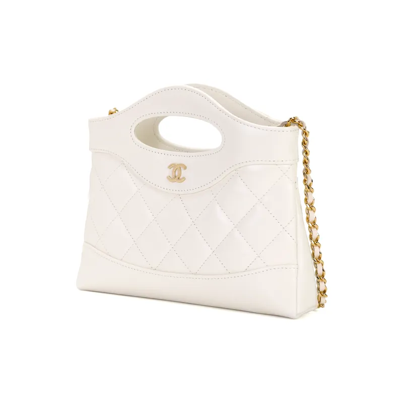 CHANEL Polished Lambskin Chain Handbag, Shoulder Bag, Crossbody Bag Mini Women's White-1
