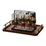 Transparent Wooden Ring Cup/6 Pack+Cup Holder+Gold Handle Tray