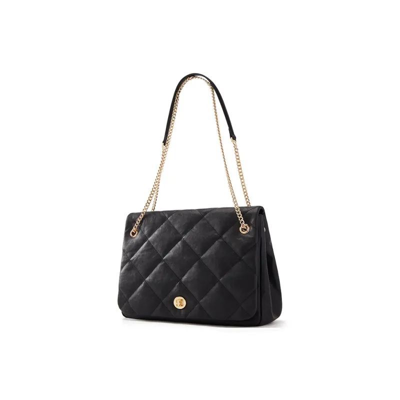 ELLE Synthetic Leather Shoulder Bag, Crossbody Bag, Flap Bag, Large Bag Women's Black/Caramel-1