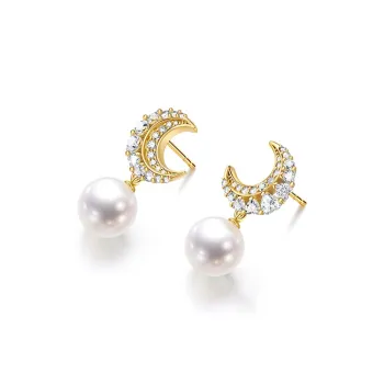 FANCI Dreamy Heart Moon Series S925 Silver Earrings Women's Silver Gold