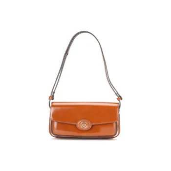 TORY BURCH Robinson Spazzolato Rectangular Shoulder Bag Dark Sienna