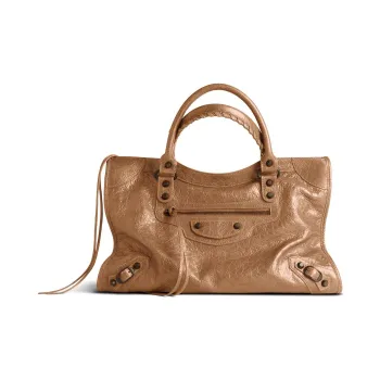 Balenciaga Le City Sheepskin One Shoulder Handbag Medium Size Women's Camel