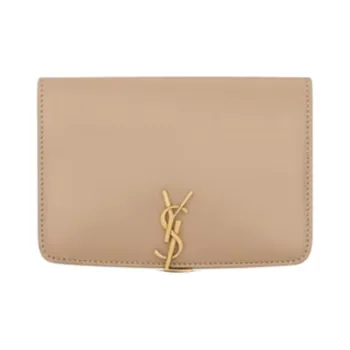 SAINT LAURENT Cow Leather Passport Holder Unisex Dark Toffee Brown