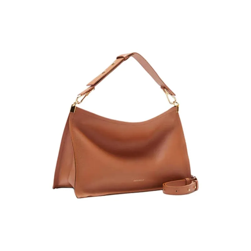 COCCINELLE Cow Leather Portable Crossbody Bag Shoulder Bag Large Size Women's Caramel With Black Accents-1