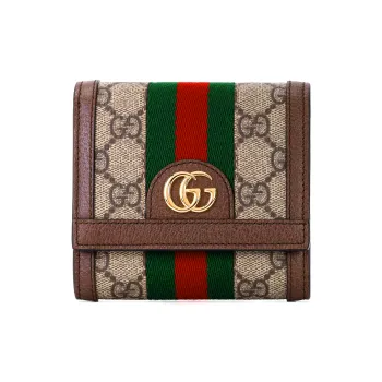 GUCCI Ophidia Canvas With Leather Card Holder Card Clip Zero Wallet Wallet Mini Women's Brown