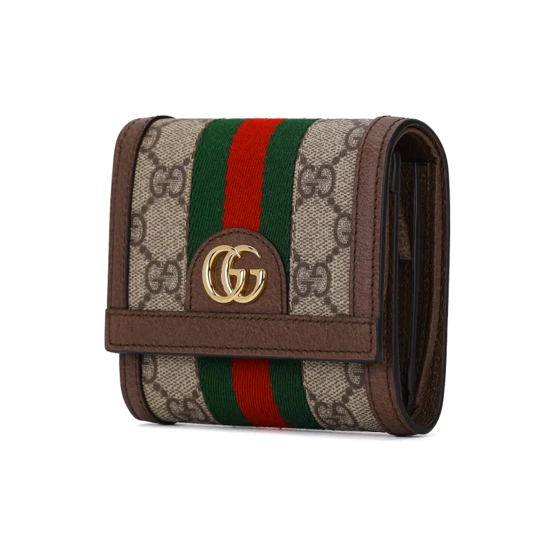 GUCCI Ophidia Canvas With Leather Card Holder Card Clip Zero Wallet Wallet Mini Women's Brown-1