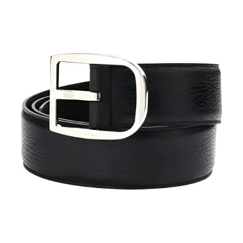 GUCCI Calfskin Leather Belts Men's Black Width  4CM