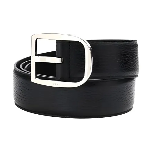 GUCCI Calfskin Leather Belts Men's Black Width  4CM