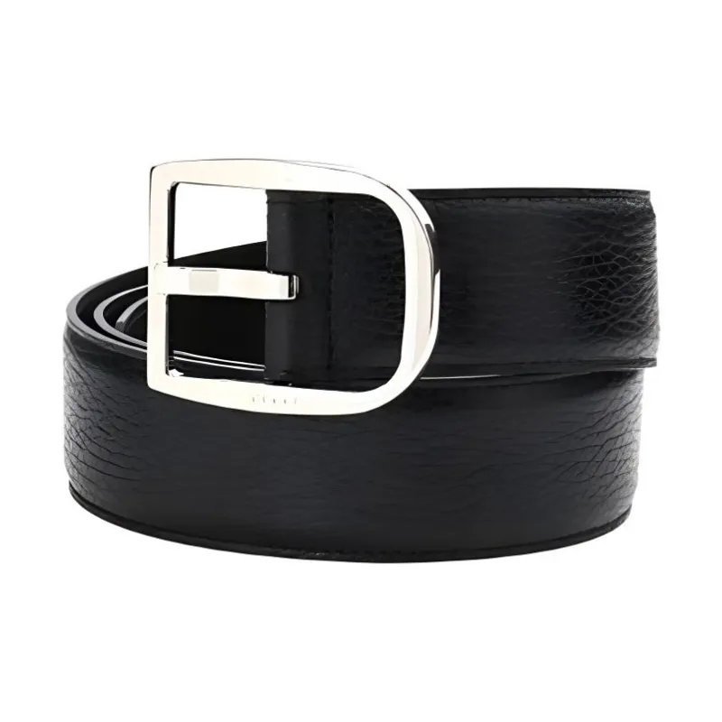 GUCCI Calfskin Leather Belts Men's Black Width  4CM-0