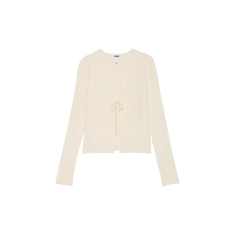 Victoria's Secret PINK Ribbed Knit Fly-Away Cardigan Sweater / W S Pajama Tops Women's White Shells-0