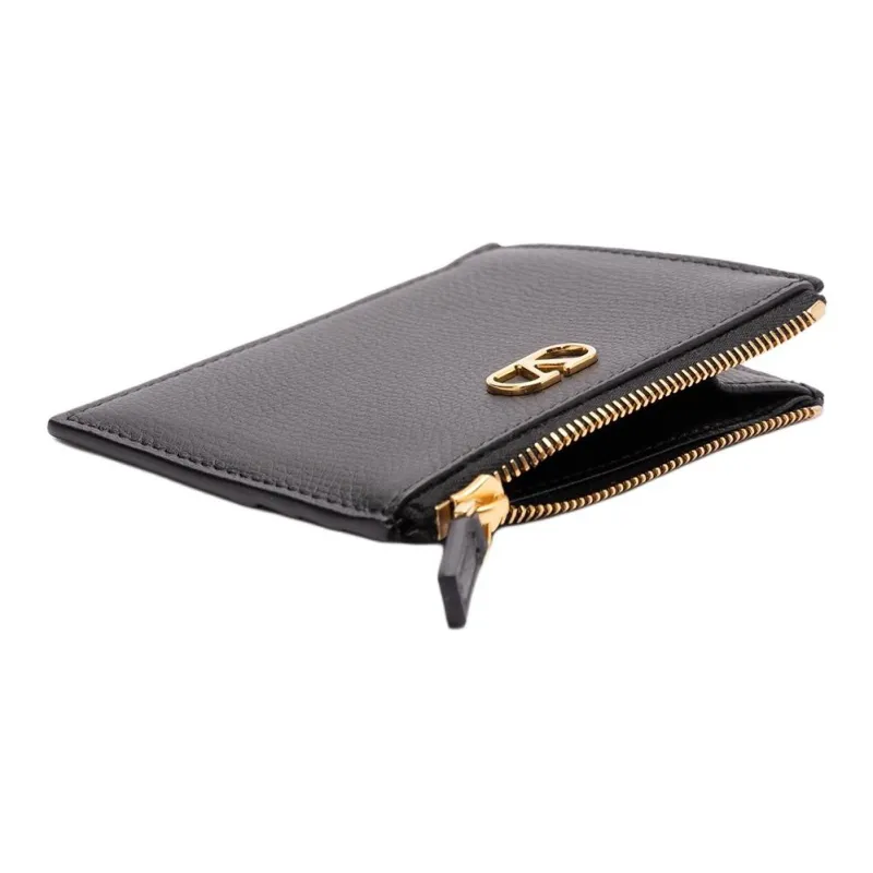 Valentino Vlogo Calfskin Card Holder Women's Black-2