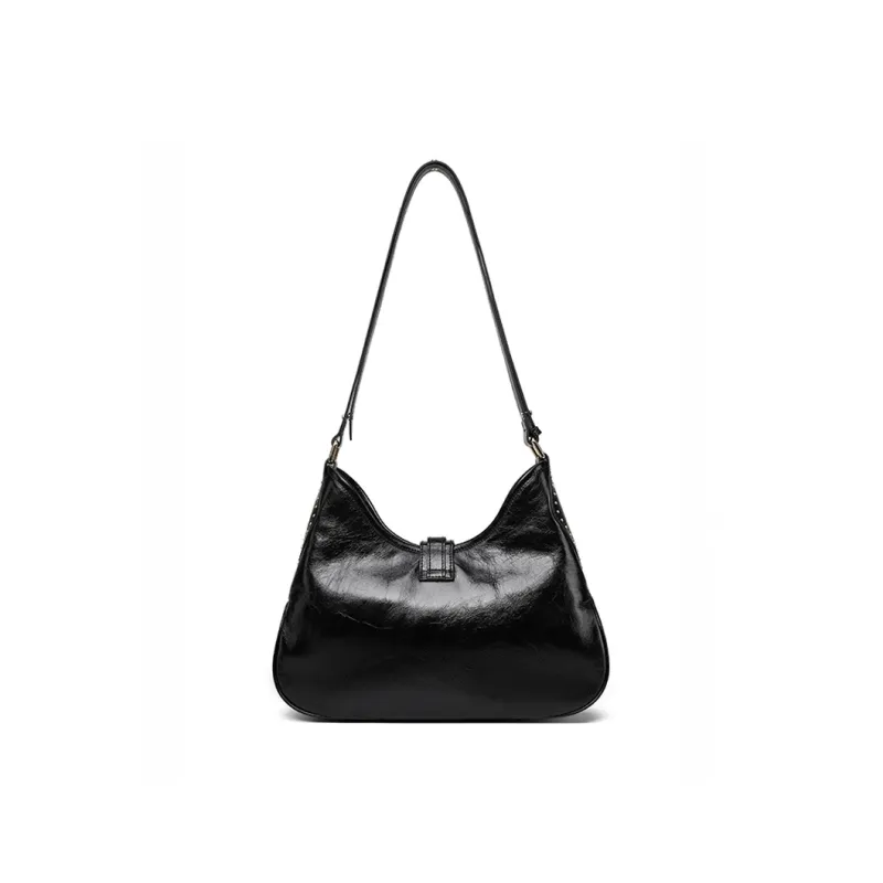 PIERRE CARDIN Oil Wax Cow Leather Crossbody Bag, Shoulder Bag Regular Women's Black/Bitter Coffee-2