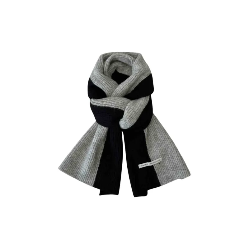 Cranta Komeia Polyester Knit Scarves Unisex Black & Gray-0