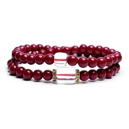 MOUNTAINS AND MANS Cinnabar New Chinese Style Stackable Good Luck Beaded Bracelet Unisex