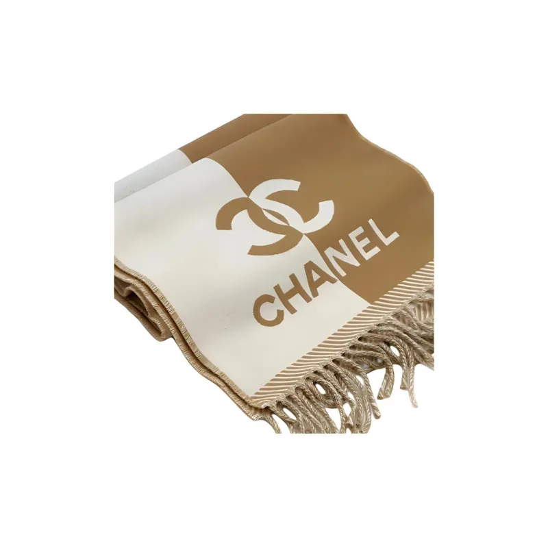 CHANEL Wool Knit Scarves Women's Brown-2