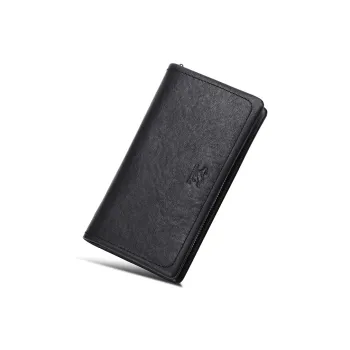 SEPTWOLVES Cow Leather Clutch Long Wallet Money Clip Card Holder Unisex Black