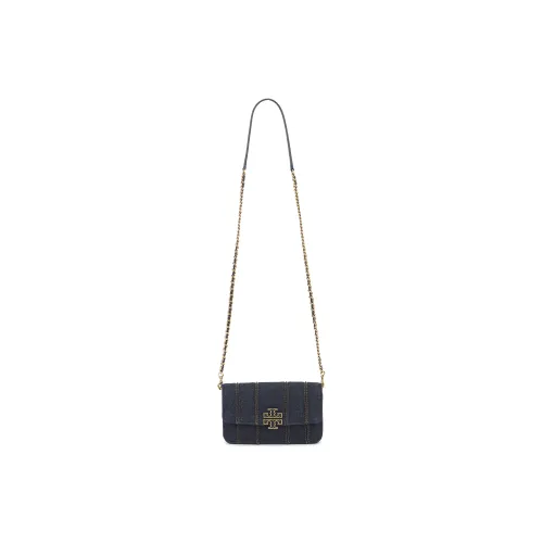 TORY BURCH Britten Denim With Leather Shoulder Bag, Crossbody Bag, Wallet Women's Denim Blue