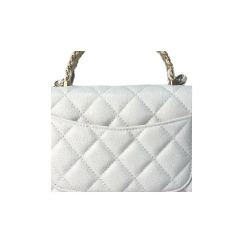 CHANEL 24A Gold Buckle Calfskin Handbag Crossbody Chain Bag Women's White-4