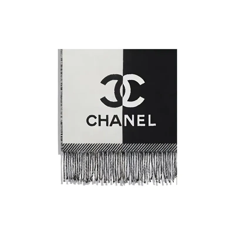 CHANEL Fur Knit Scarves Women's Black/White-2