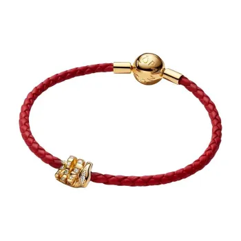Pandora Gold Plated Copper Silver Alloy Synthetic Cubic Zirconia Bracelets Women's Red