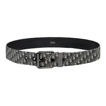 DIOR Metal Leather Belts Men's Black Width 3.5CM