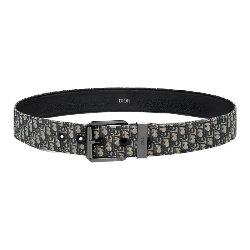 DIOR Metal Leather Belts Men's Black Width 3.5CM-0