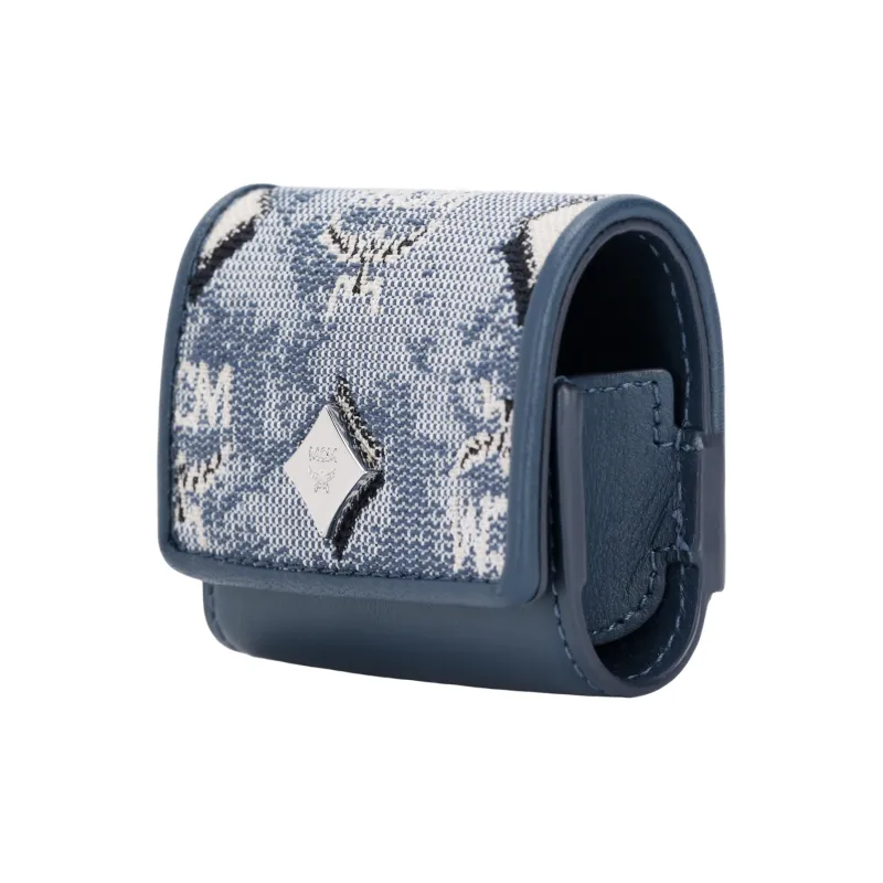 MCM Jacquard Fabric, Cow Leather AirPods Pro Protective Cover Earphone Case Women's Blue-1