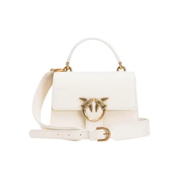 PINKO Top Handle Light Series Leather Portable Crossbody Bag, Shoulder Bag Small Size Women's White