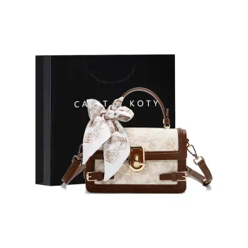 Carit&Koty Polyurethane Synthetic Leather Handbag Medium Size Women's Ecru Brown