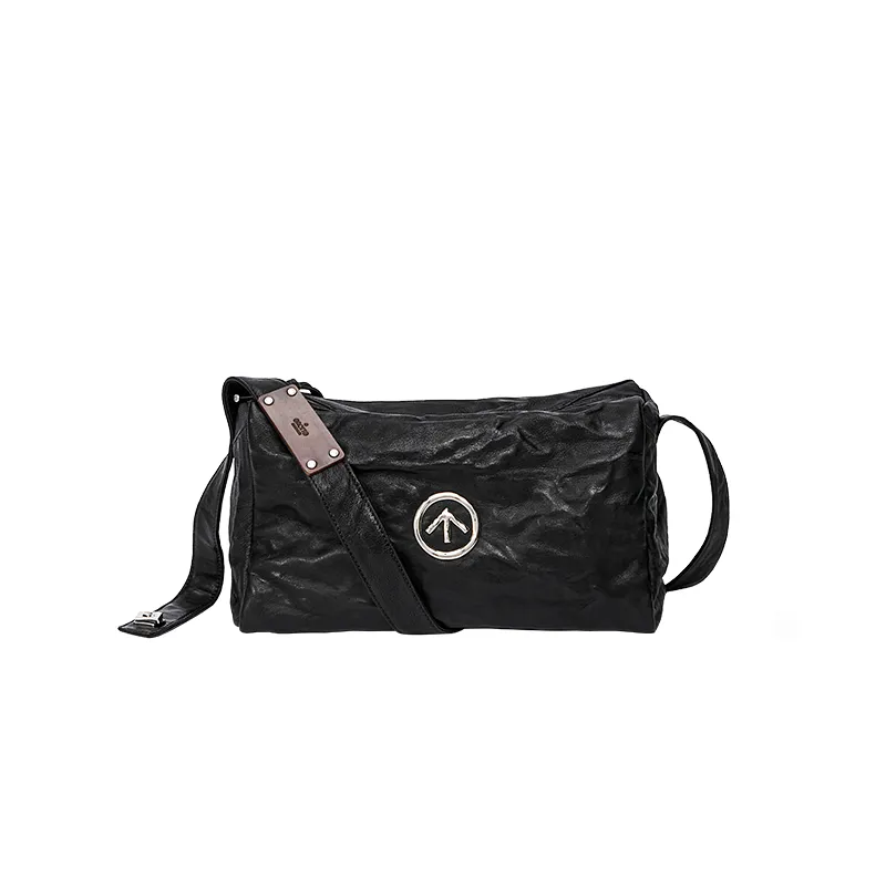 GROTTO Sheepskin Black Stone Bag Shoulder Bag Crossbody Bag Medium Size Unisex Black-1