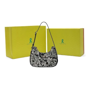 ROBERTA DI CAMERINO Fabric Shoulder Bag Medium Size Regular Women's Ecru Jacquard Gold Black Jacquard Ecru