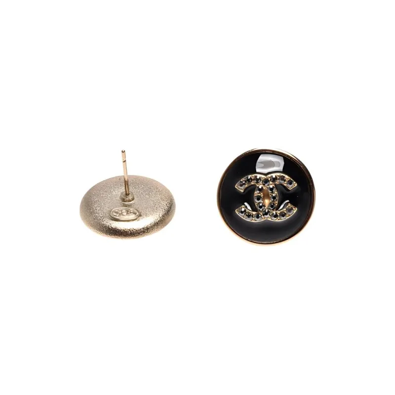 CHANEL Acrylic Stud Earrings Women's Black-1
