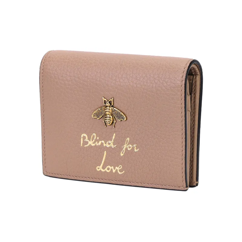 GUCCI Animalier Series Leather Wallets Card Holders Regular Women's Nude Pink-1